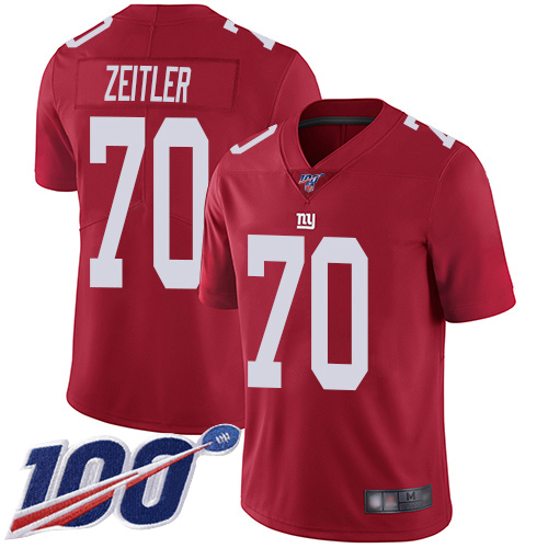 Men New York Giants #70 Kevin Zeitler Red Limited Red Inverted Legend 100th Season Football NFL Jersey->new york giants->NFL Jersey